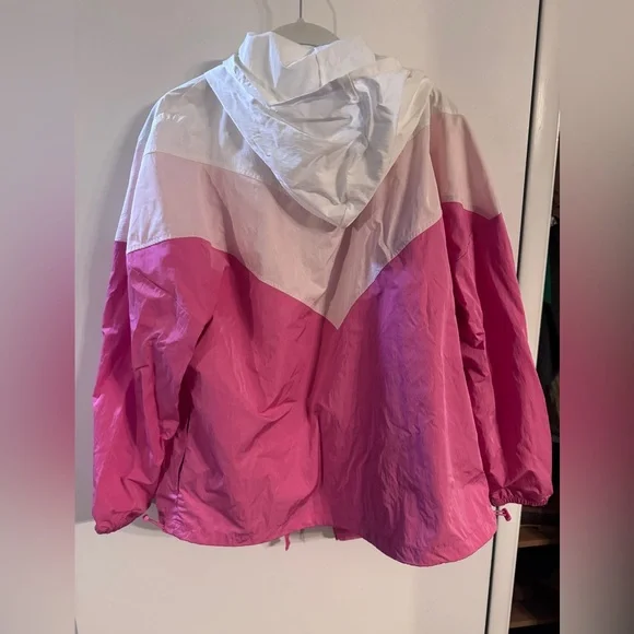 Aerie Pink and White Windbreaker Jacket with Hood - Picture 2 of 3